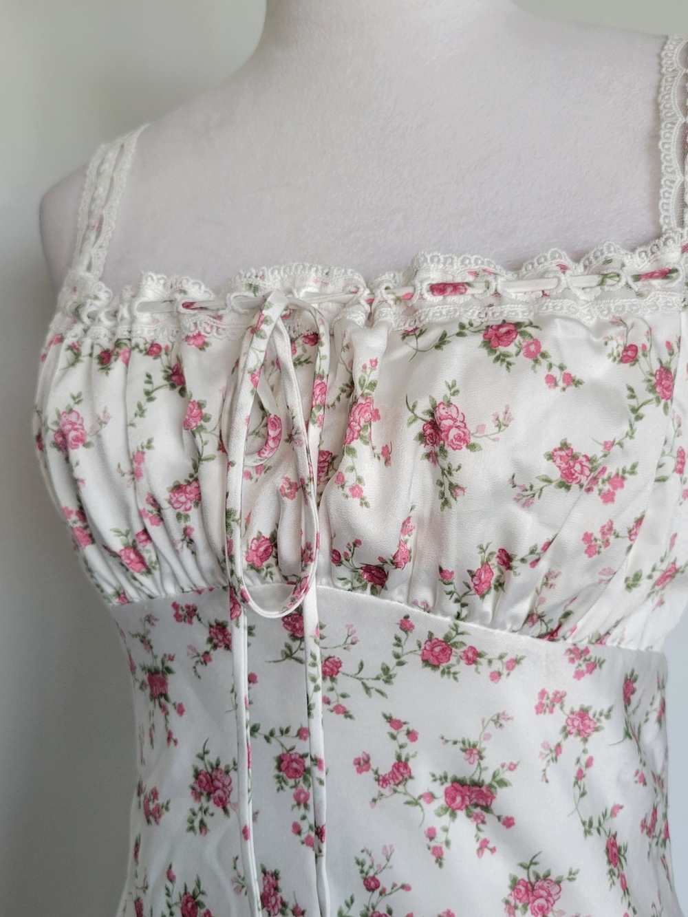 ALTAR'D STATE Kya Floral Lace-Trim Milkmaid Slip Maxi Dress Ivory Rose Sz Large - Picture 7 of 16